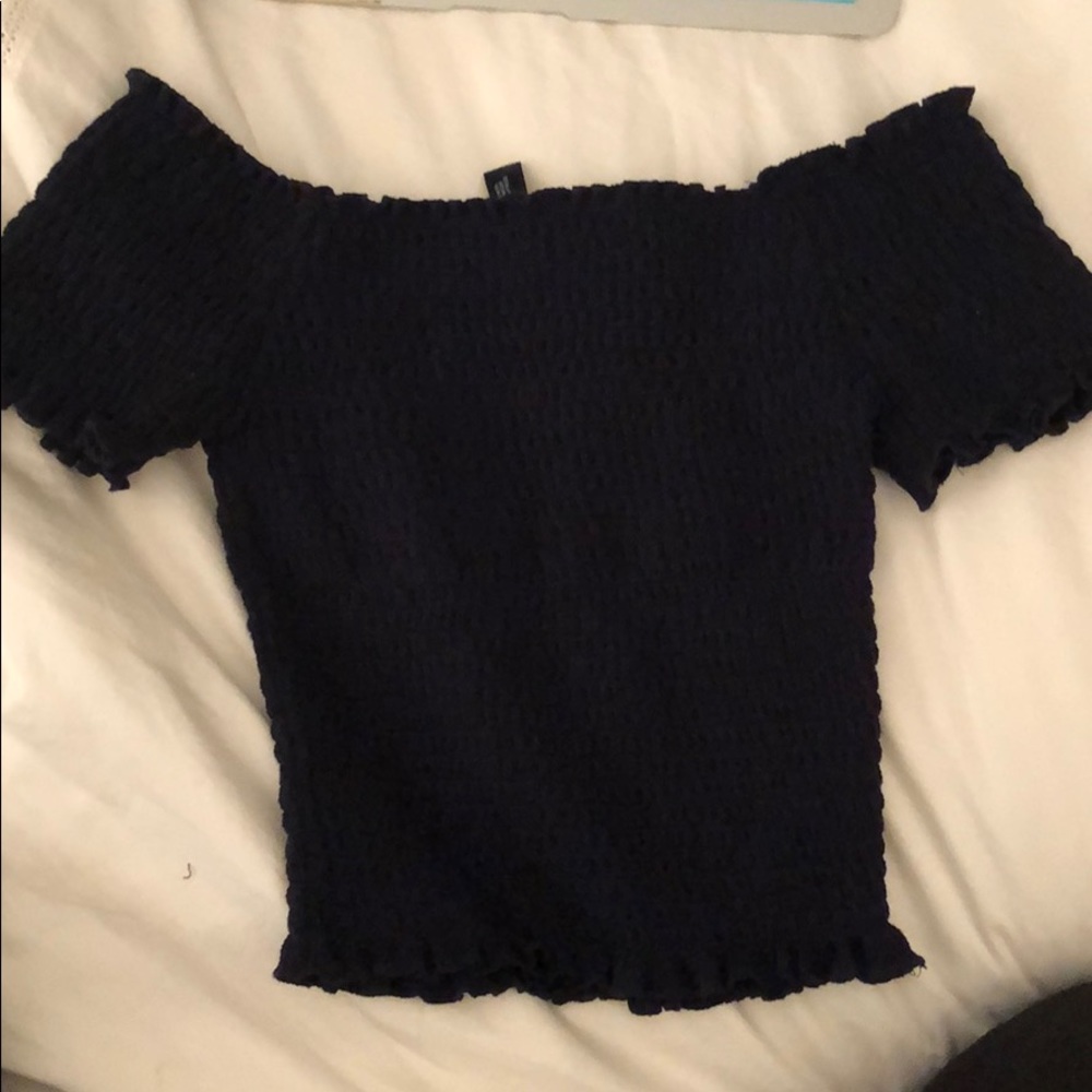 Aqua off the shoulder crop top